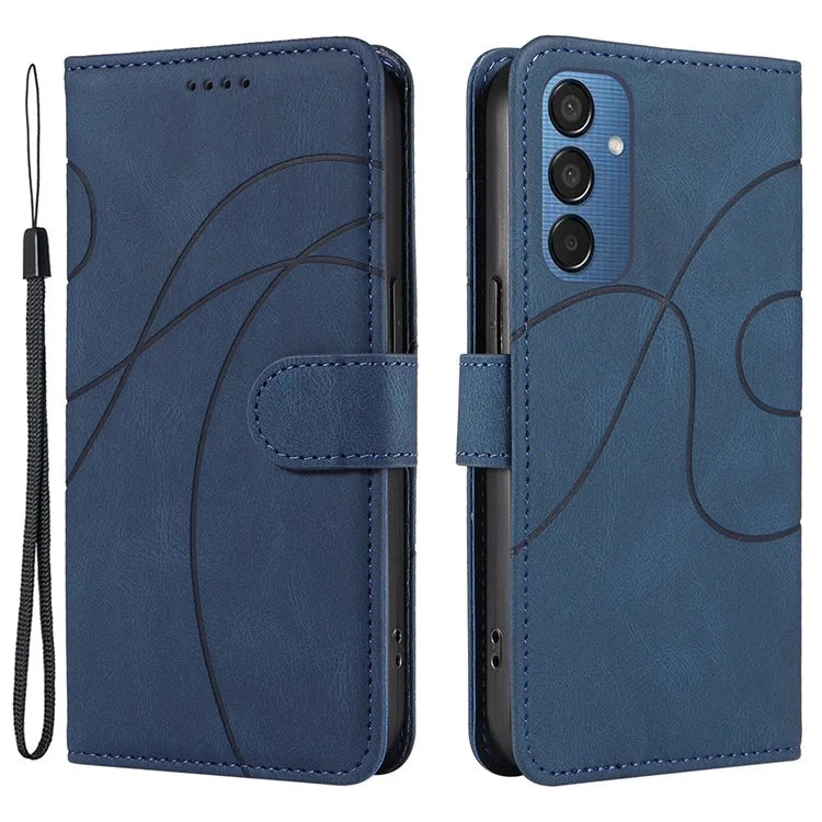 For Samsung Galaxy M15 5G Case PU Leather Curved Line Magnetic Closure Flip Phone Cover