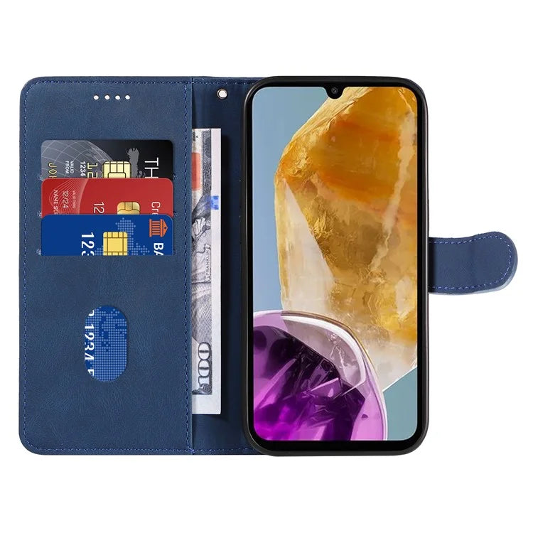 For Samsung Galaxy M15 5G Case PU Leather Curved Line Magnetic Closure Flip Phone Cover