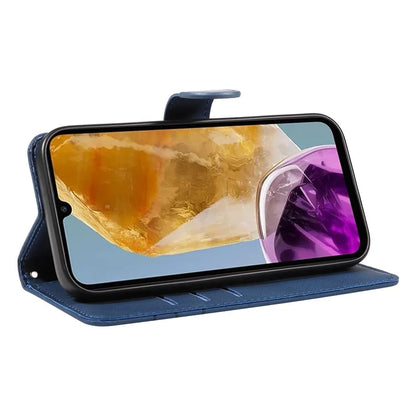 For Samsung Galaxy M15 5G Case PU Leather Curved Line Magnetic Closure Flip Phone Cover