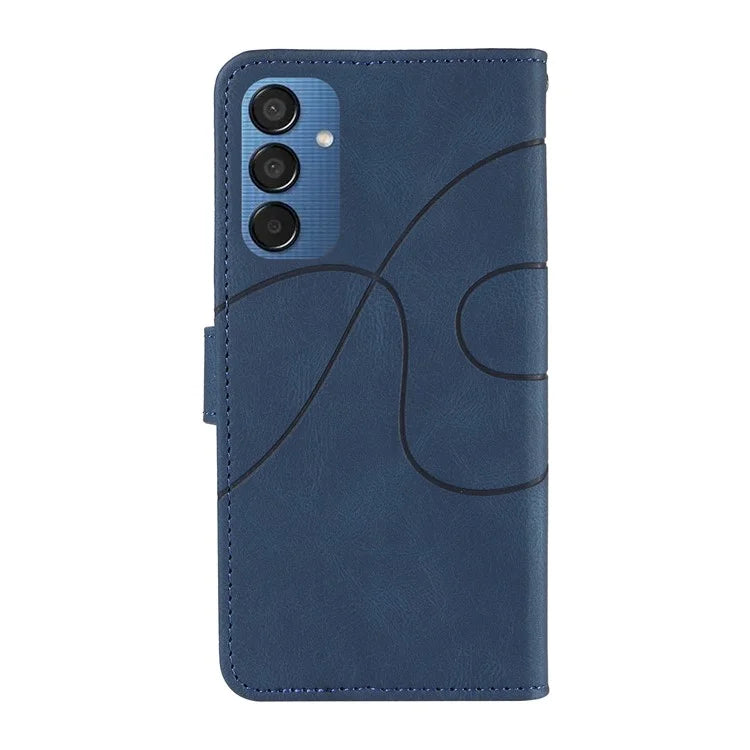 For Samsung Galaxy M15 5G Case PU Leather Curved Line Magnetic Closure Flip Phone Cover