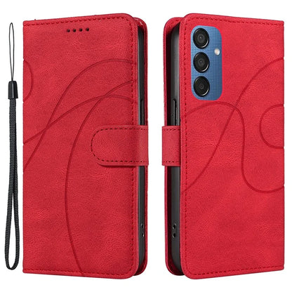 For Samsung Galaxy M15 5G Case PU Leather Curved Line Magnetic Closure Flip Phone Cover