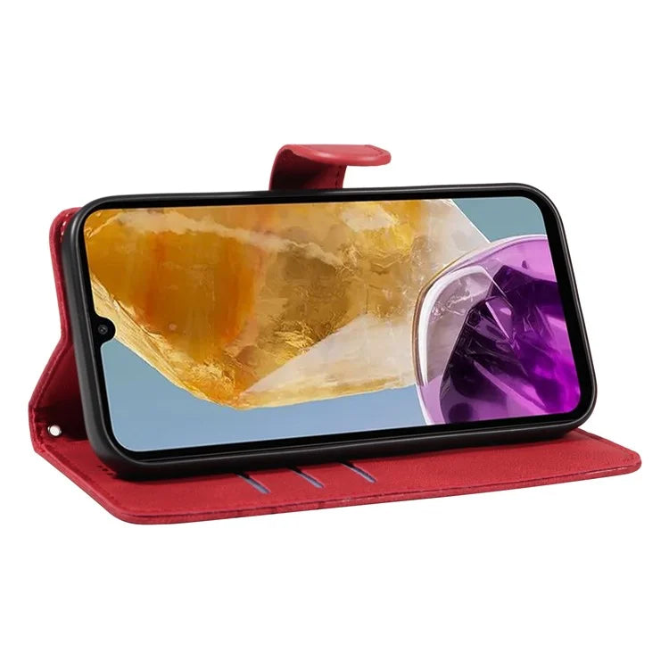 For Samsung Galaxy M15 5G Case PU Leather Curved Line Magnetic Closure Flip Phone Cover