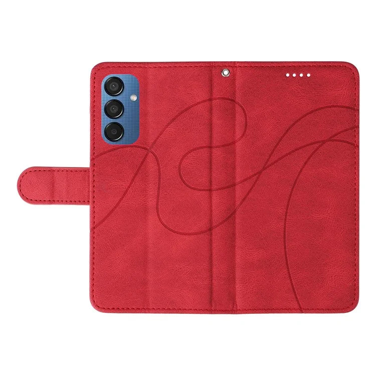For Samsung Galaxy M15 5G Case PU Leather Curved Line Magnetic Closure Flip Phone Cover