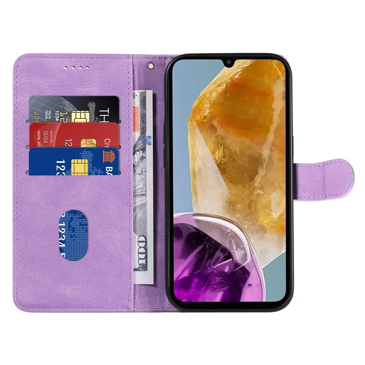 For Samsung Galaxy M15 5G Case PU Leather Curved Line Magnetic Closure Flip Phone Cover