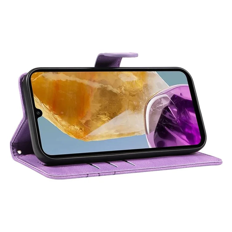 For Samsung Galaxy M15 5G Case PU Leather Curved Line Magnetic Closure Flip Phone Cover