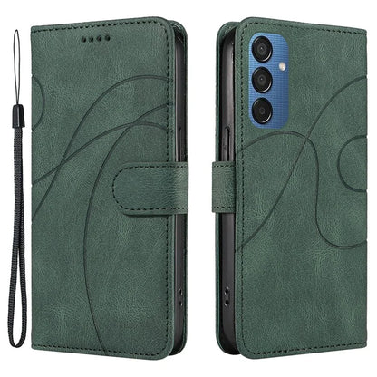 For Samsung Galaxy M15 5G Case PU Leather Curved Line Magnetic Closure Flip Phone Cover