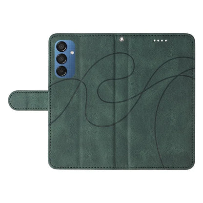 For Samsung Galaxy M15 5G Case PU Leather Curved Line Magnetic Closure Flip Phone Cover