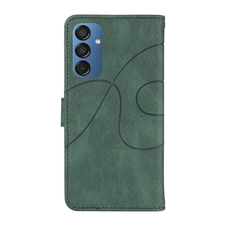 For Samsung Galaxy M15 5G Case PU Leather Curved Line Magnetic Closure Flip Phone Cover