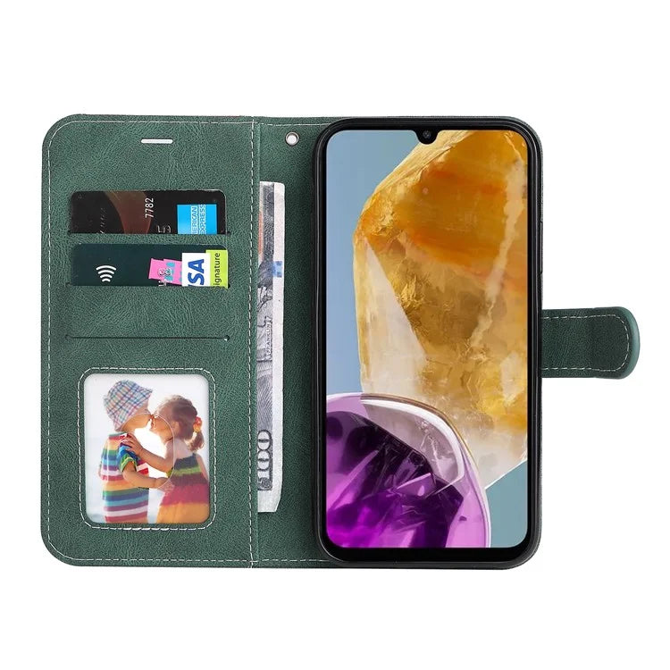 For Samsung Galaxy M15 5G Case PU Leather Three-color Splicing Phone Wallet Cover