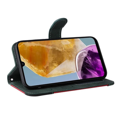 For Samsung Galaxy M15 5G Case PU Leather Three-color Splicing Phone Wallet Cover