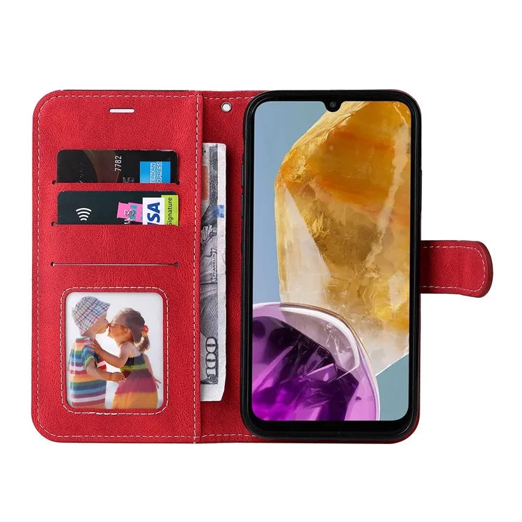 For Samsung Galaxy M15 5G Case PU Leather Three-color Splicing Phone Wallet Cover
