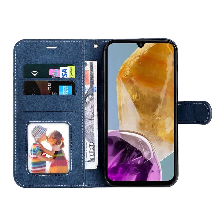 For Samsung Galaxy M15 5G Case PU Leather Three-color Splicing Phone Wallet Cover