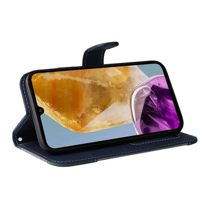 For Samsung Galaxy M15 5G Case PU Leather Three-color Splicing Phone Wallet Cover