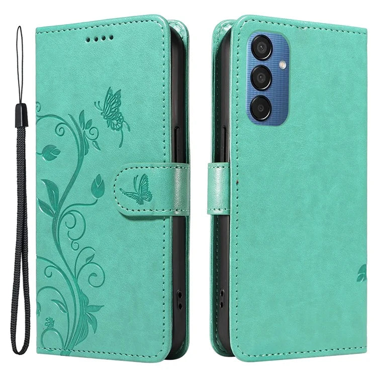 For Samsung Galaxy M15 5G Case Card Holder Butterfly Flower Pattern Leather Phone Cover