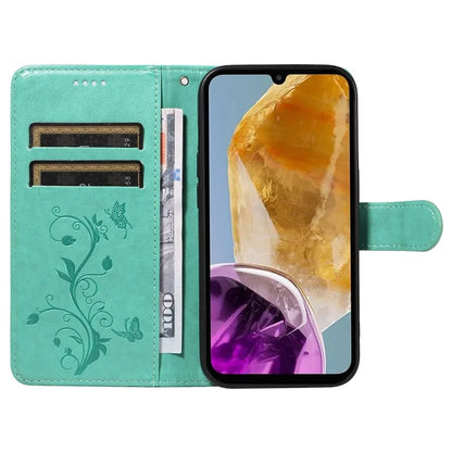 For Samsung Galaxy M15 5G Case Card Holder Butterfly Flower Pattern Leather Phone Cover