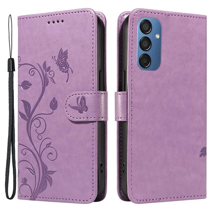 For Samsung Galaxy M15 5G Case Card Holder Butterfly Flower Pattern Leather Phone Cover