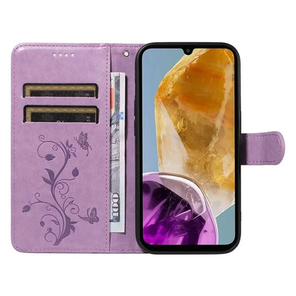 For Samsung Galaxy M15 5G Case Card Holder Butterfly Flower Pattern Leather Phone Cover