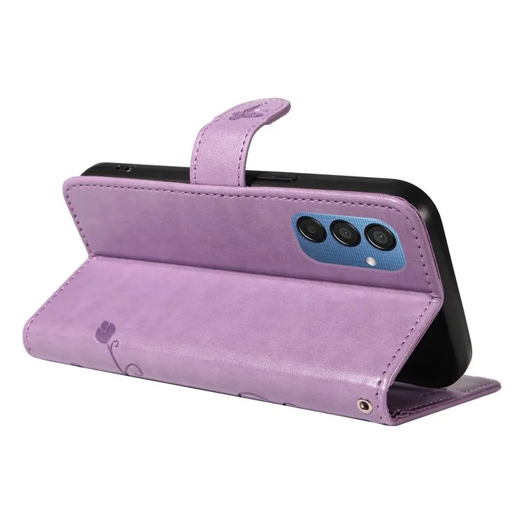 For Samsung Galaxy M15 5G Case Card Holder Butterfly Flower Pattern Leather Phone Cover