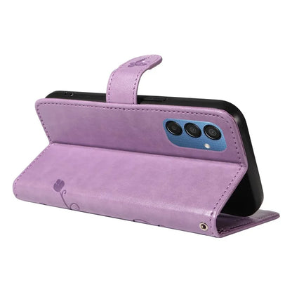 For Samsung Galaxy M15 5G Case Card Holder Butterfly Flower Pattern Leather Phone Cover