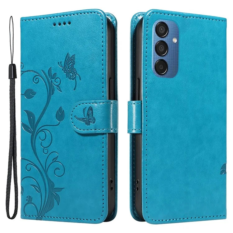 For Samsung Galaxy M15 5G Case Card Holder Butterfly Flower Pattern Leather Phone Cover