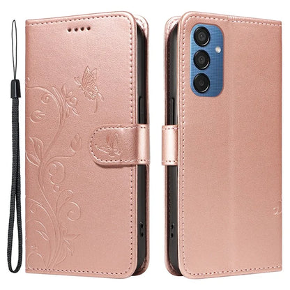 For Samsung Galaxy M15 5G Case Card Holder Butterfly Flower Pattern Leather Phone Cover