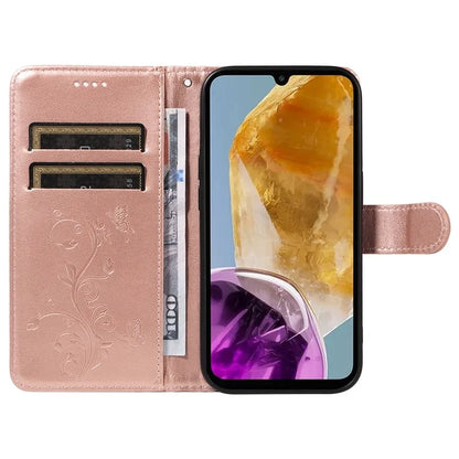For Samsung Galaxy M15 5G Case Card Holder Butterfly Flower Pattern Leather Phone Cover