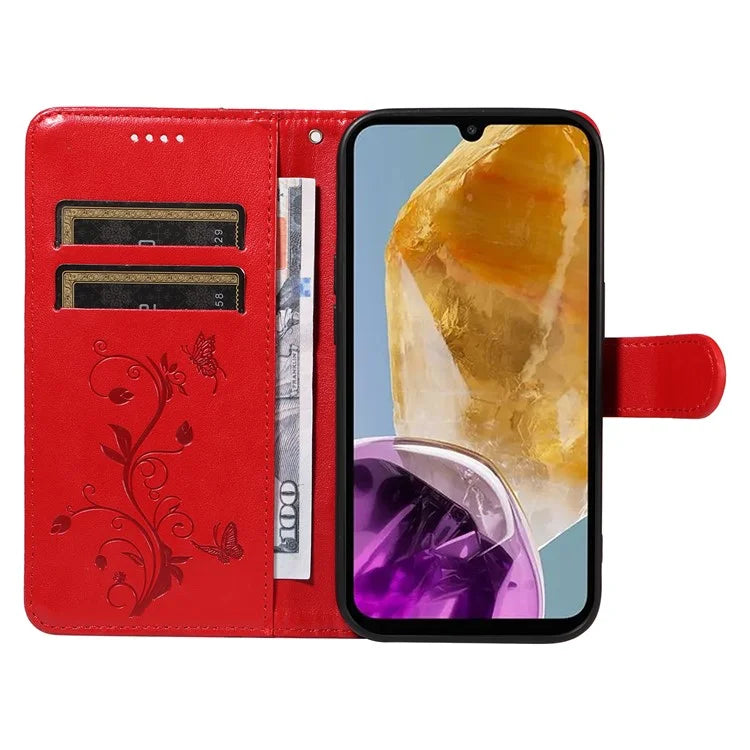 For Samsung Galaxy M15 5G Case Card Holder Butterfly Flower Pattern Leather Phone Cover