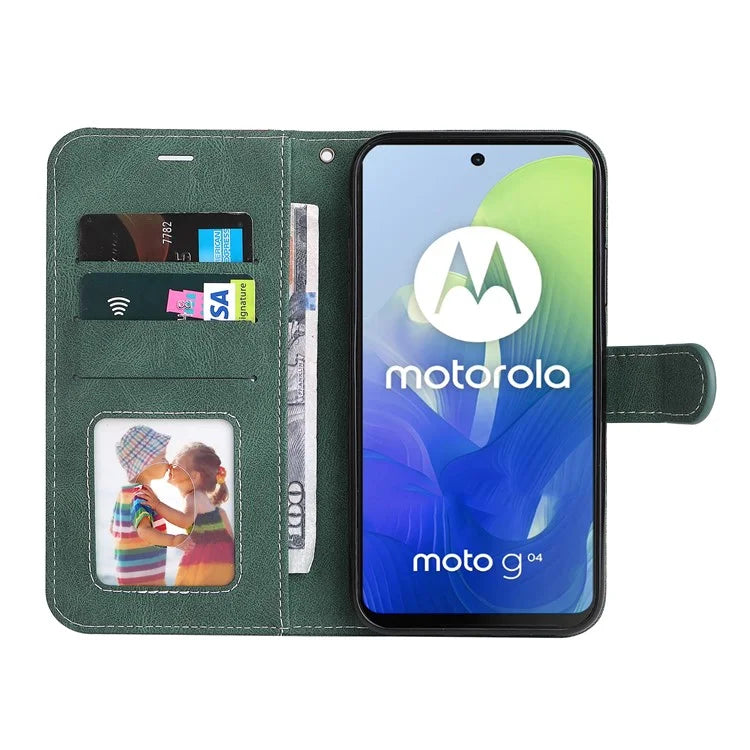 For Motorola Moto E14 4G / G04 4G / G04s 4G / G24 4G Case Three-Color Splicing Card Holder Phone Cover