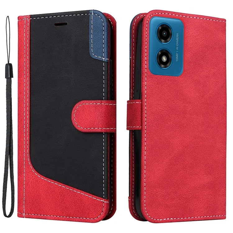 For Motorola Moto E14 4G / G04 4G / G04s 4G / G24 4G Case Three-Color Splicing Card Holder Phone Cover