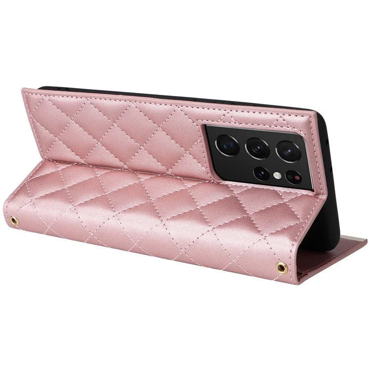 For Samsung Galaxy S21 Ultra 5G Case Suction Cup Wallet Phone Cover with Crossbody Strap