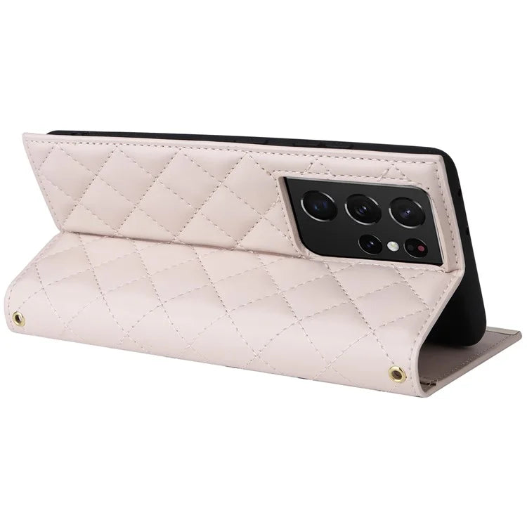 For Samsung Galaxy S21 Ultra 5G Case Suction Cup Wallet Phone Cover with Crossbody Strap