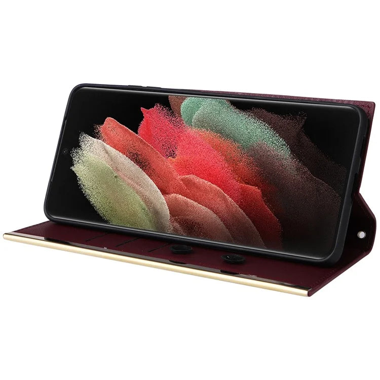 For Samsung Galaxy S21 Ultra 5G Case Suction Cup Wallet Phone Cover with Crossbody Strap