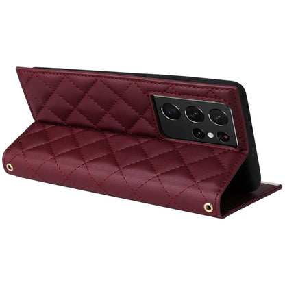 For Samsung Galaxy S21 Ultra 5G Case Suction Cup Wallet Phone Cover with Crossbody Strap