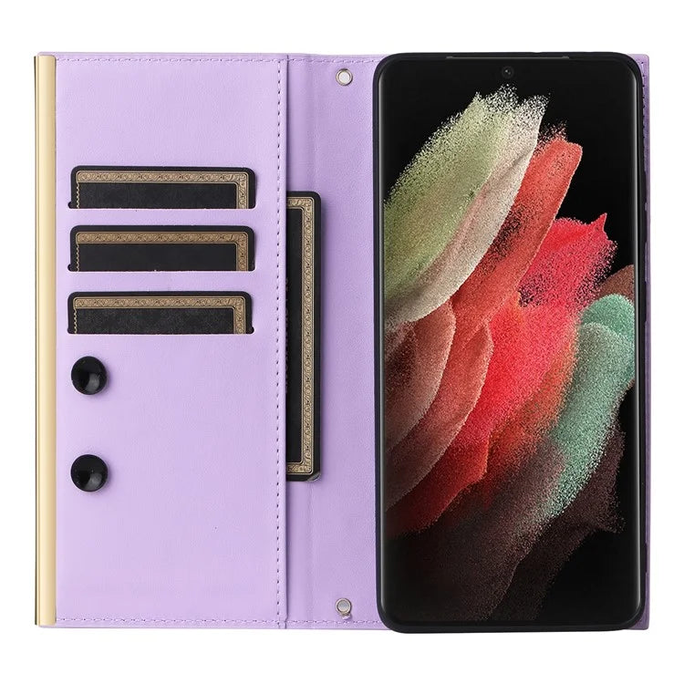 For Samsung Galaxy S21 Ultra 5G Case Suction Cup Wallet Phone Cover with Crossbody Strap