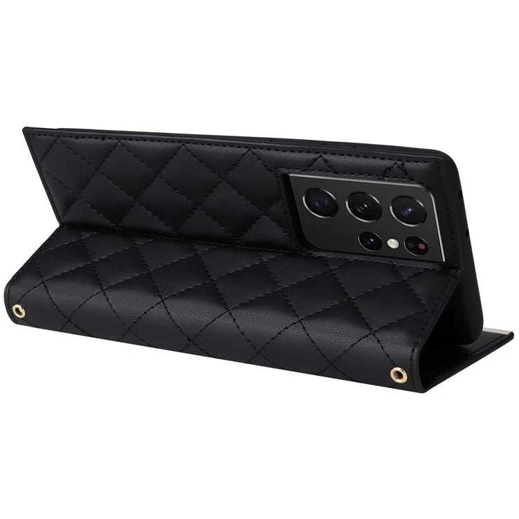 For Samsung Galaxy S21 Ultra 5G Case Suction Cup Wallet Phone Cover with Crossbody Strap
