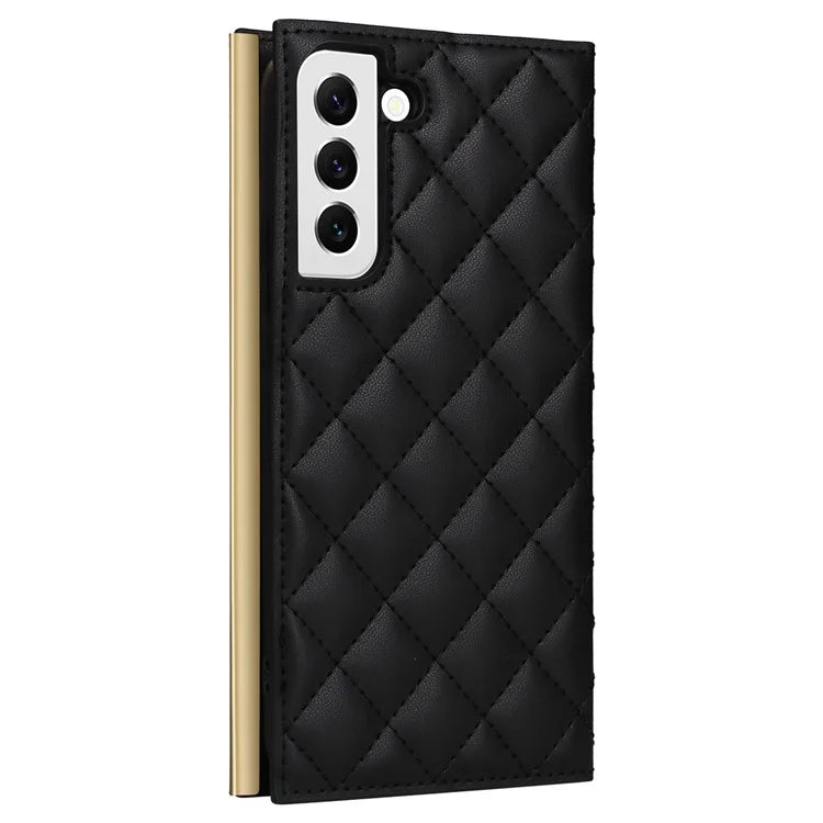 For Samsung Galaxy S22 5G Case Rhombus Grid PU Leather Wallet Suction Cup Phone Cover