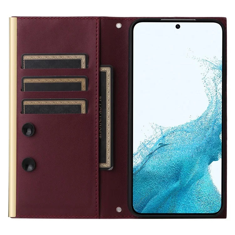 For Samsung Galaxy S22 5G Case Rhombus Grid PU Leather Wallet Suction Cup Phone Cover