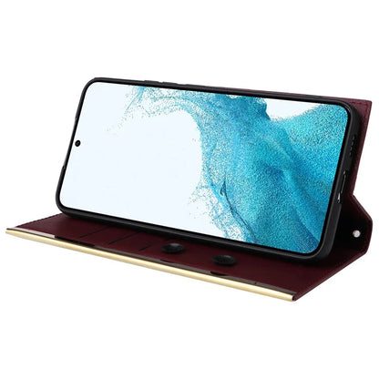 For Samsung Galaxy S22 5G Case Rhombus Grid PU Leather Wallet Suction Cup Phone Cover