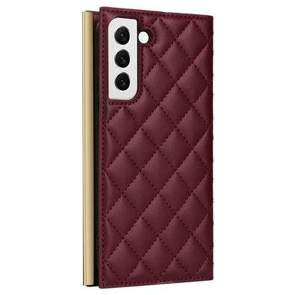 For Samsung Galaxy S22 5G Case Rhombus Grid PU Leather Wallet Suction Cup Phone Cover
