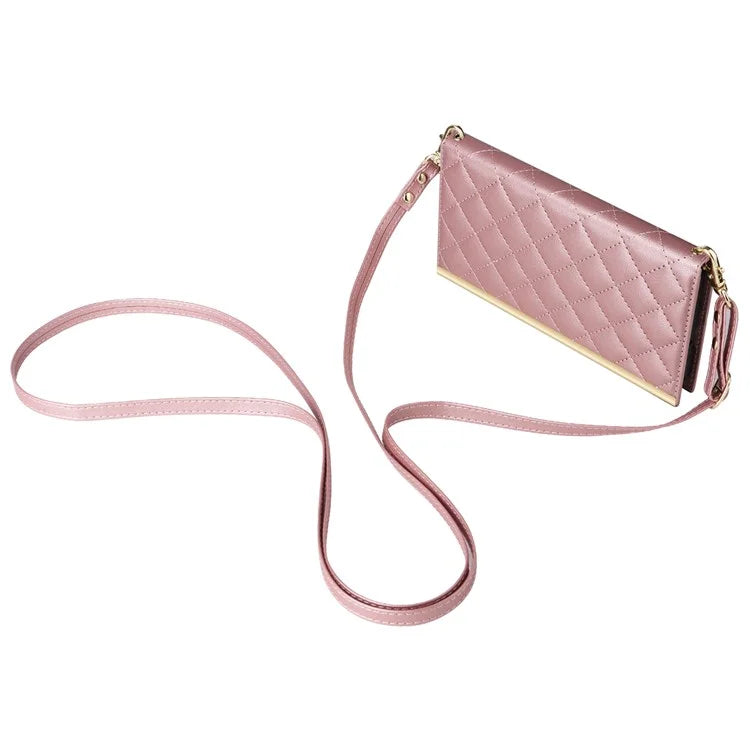 For Samsung Galaxy S22 5G Case Rhombus Grid PU Leather Wallet Suction Cup Phone Cover