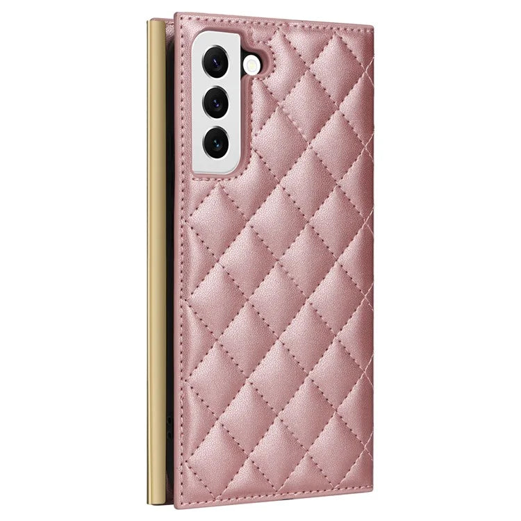 For Samsung Galaxy S22 5G Case Rhombus Grid PU Leather Wallet Suction Cup Phone Cover
