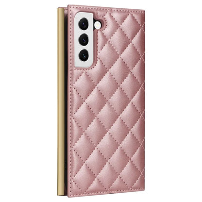 For Samsung Galaxy S22 5G Case Rhombus Grid PU Leather Wallet Suction Cup Phone Cover
