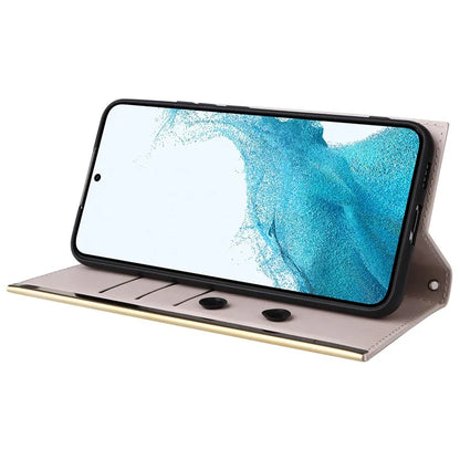 For Samsung Galaxy S22 5G Case Rhombus Grid PU Leather Wallet Suction Cup Phone Cover