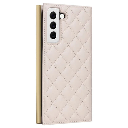 For Samsung Galaxy S22 5G Case Rhombus Grid PU Leather Wallet Suction Cup Phone Cover