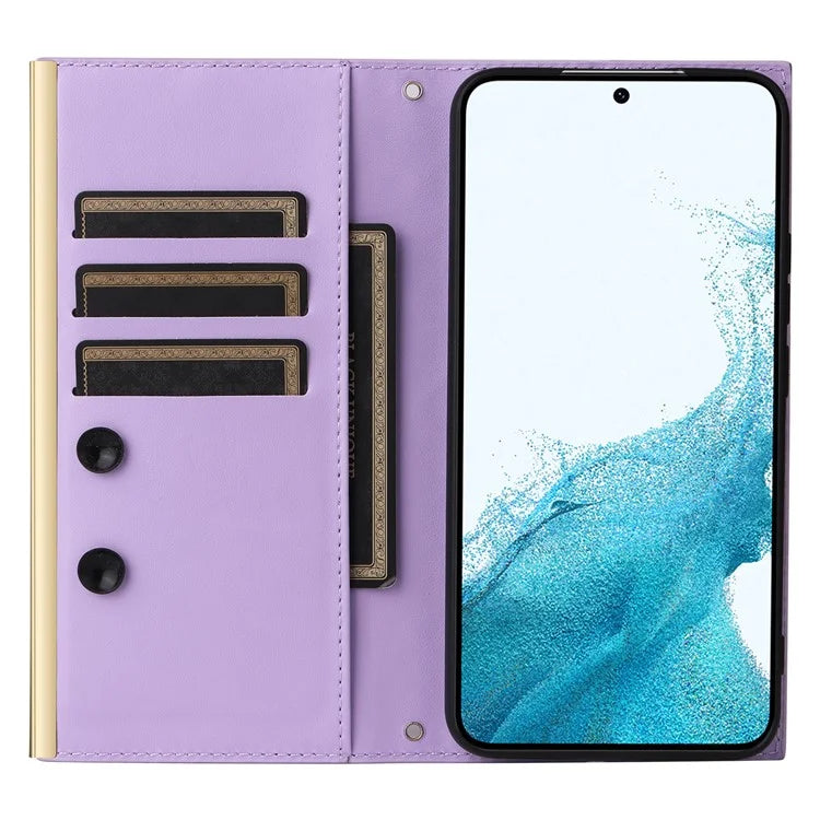 For Samsung Galaxy S22 5G Case Rhombus Grid PU Leather Wallet Suction Cup Phone Cover