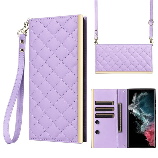 For Samsung Galaxy S22 Ultra 5G Wallet Case PU Leather Flip Phone Cover with Shoulder Strap