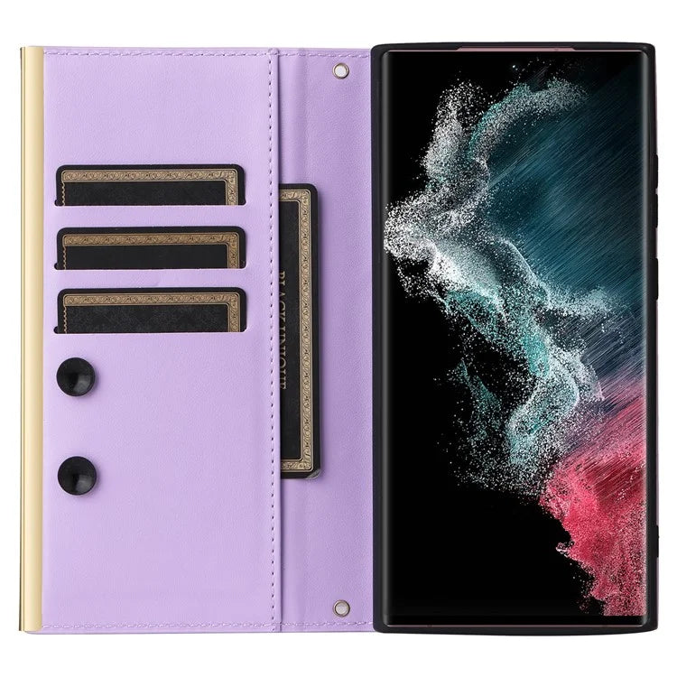 For Samsung Galaxy S22 Ultra 5G Wallet Case PU Leather Flip Phone Cover with Shoulder Strap