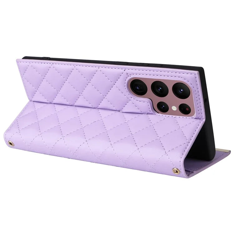 For Samsung Galaxy S22 Ultra 5G Wallet Case PU Leather Flip Phone Cover with Shoulder Strap