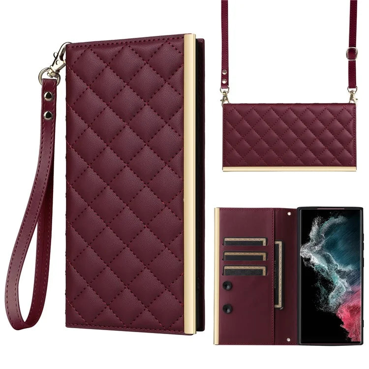 For Samsung Galaxy S22 Ultra 5G Wallet Case PU Leather Flip Phone Cover with Shoulder Strap