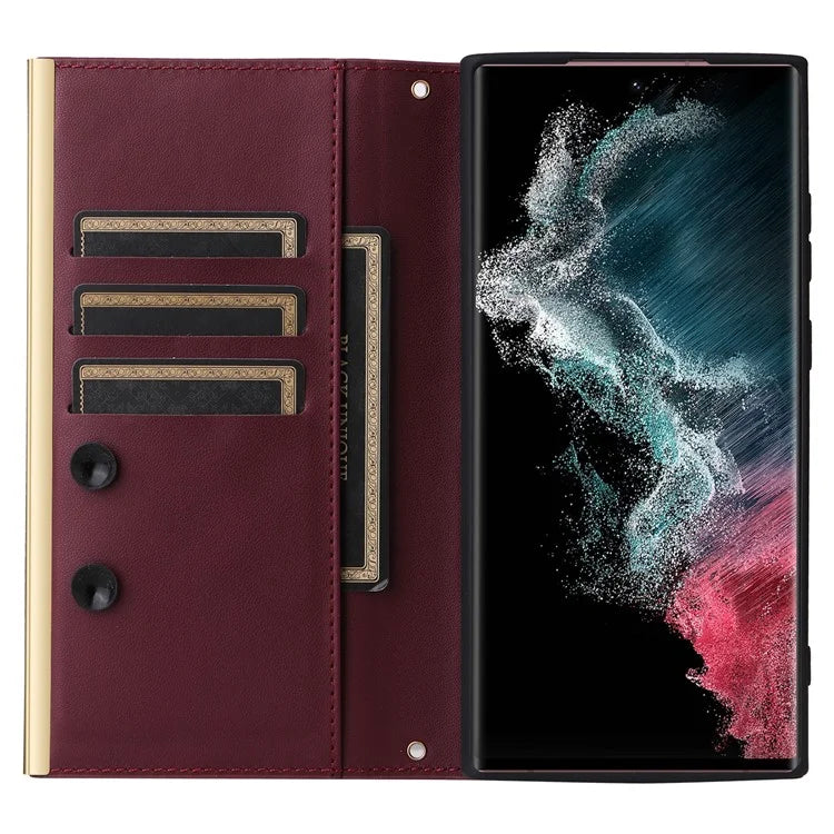 For Samsung Galaxy S22 Ultra 5G Wallet Case PU Leather Flip Phone Cover with Shoulder Strap